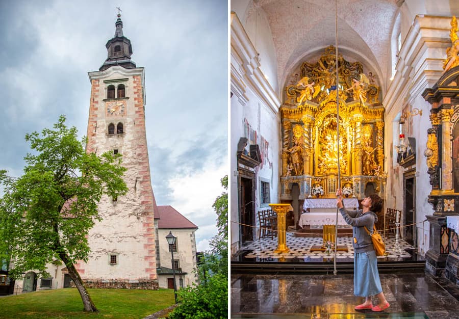 在湖心小島的聖母升天教堂敲鐘