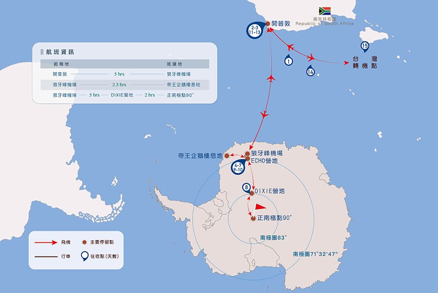晴天旅遊White Desert正南極之旅路線圖