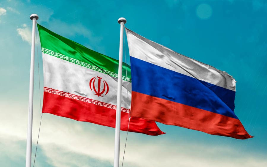 伊朗與俄羅斯國旗  