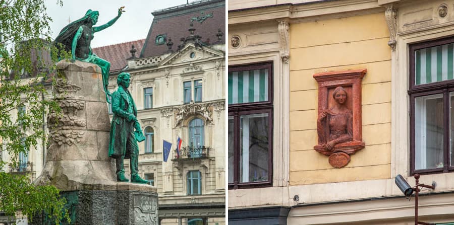 斯洛維尼亞詩人弗蘭策·普雷舍倫(France Prešeren)的雕像永遠望向摯愛情人尤莉婭·普里米茨