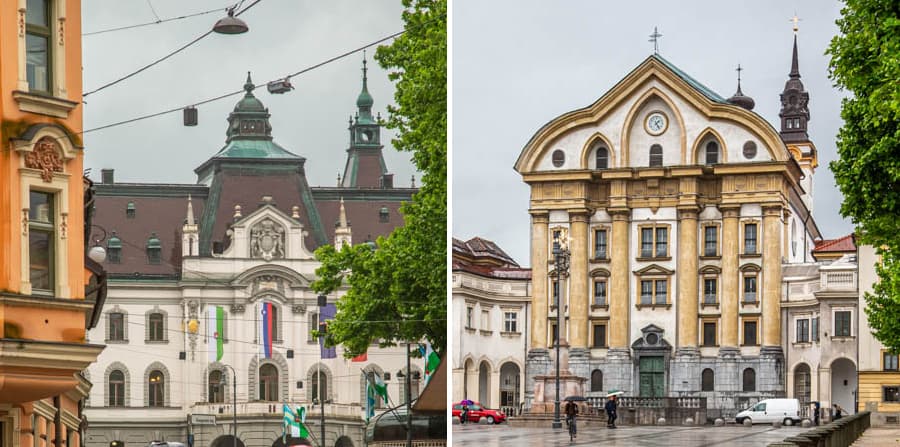 盧比安納大學主樓(左)聖三一教堂