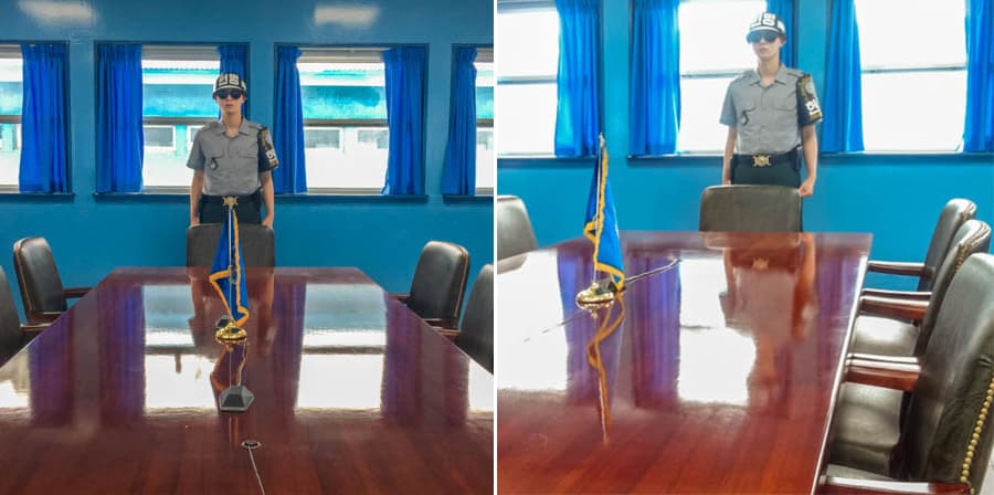 板門店會議室內,談判桌兩端曾坐著彼此對立的南北韓