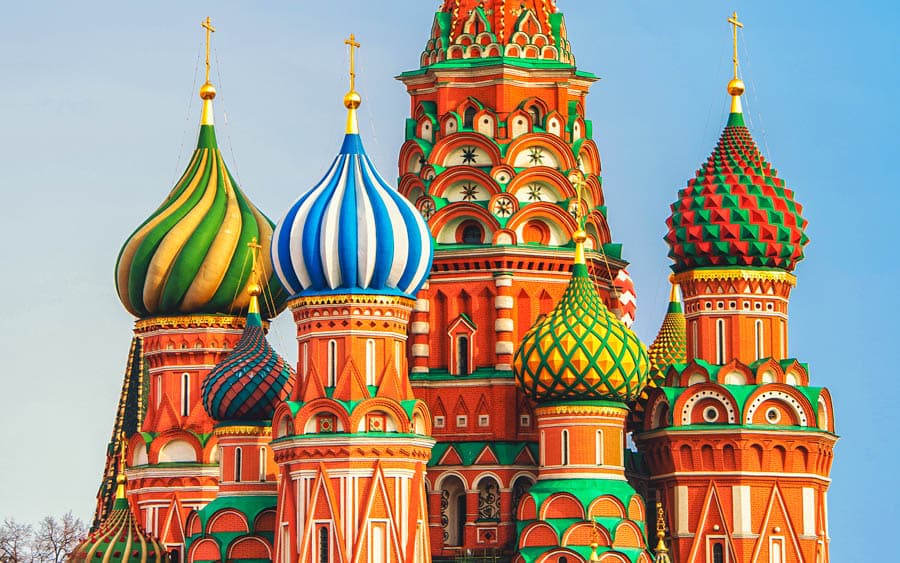 俄羅斯莫斯科紅場聖瓦西里大教堂（Saint Basil's Cathedral）彩色洋蔥頭圓頂細部特寫