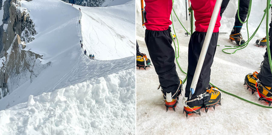 鞋上加裝丁爪，在稜線上行走