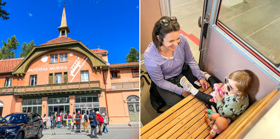 瑞士魔塔拉山纜車站的母親與小孩