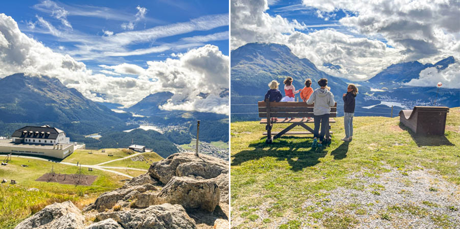 瑞士魔塔拉山上母親與小孩看著爸爸飛翔
