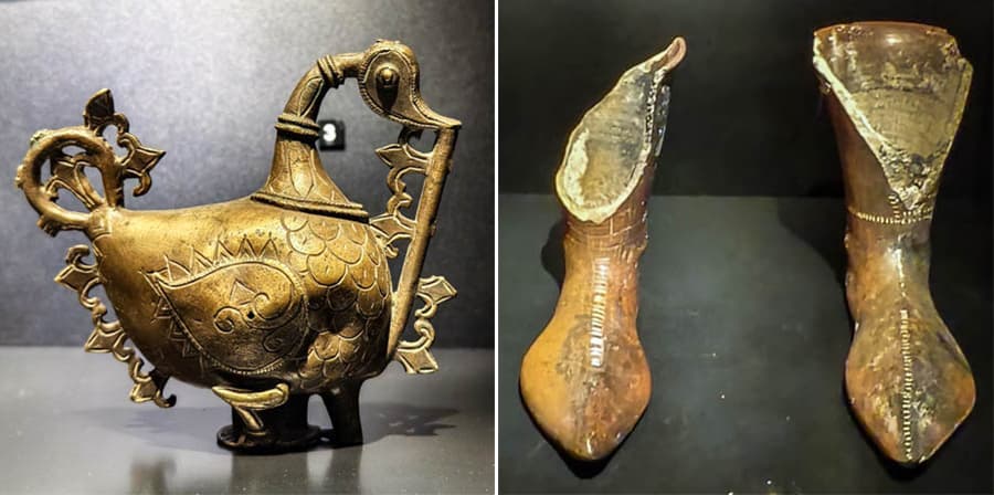 土耳其凡城博物館內的鳥形淨手水壺以及靴形陶飲器