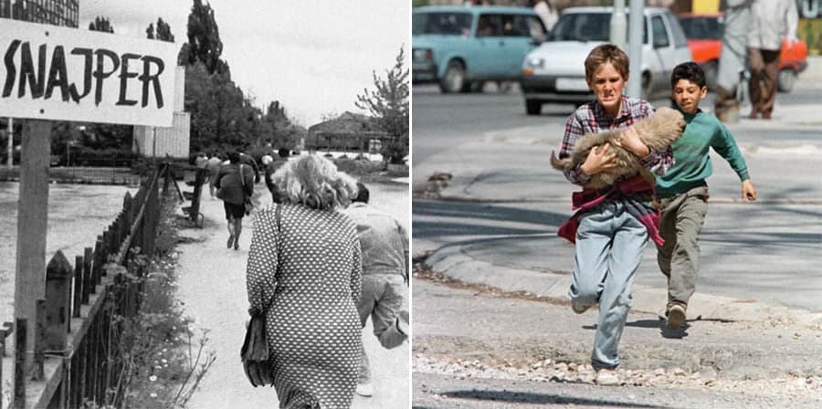 在狙擊手瞄準下慌亂逃竄的塞拉耶佛平民百姓