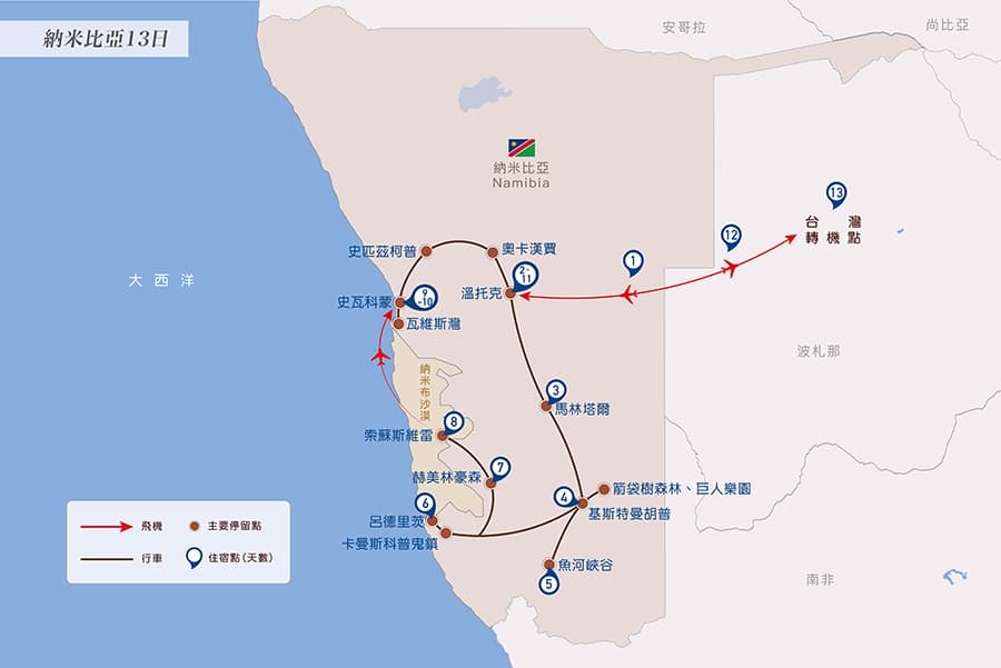晴天旅遊東非納米比亞行程表